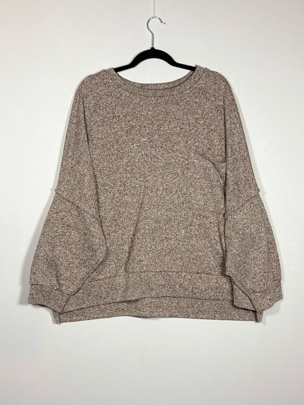 Zenana Brown Marled Slouchy Batwing Pocket Top Womens Plus Size 3X